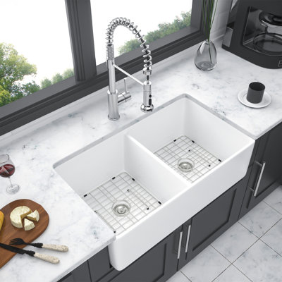 Évier de cuisine blanc en porcelaine 32 x 20 x 9 po