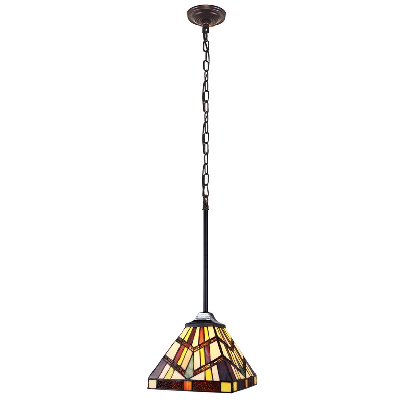Mini-luminaire suspendu 1 lumière en bronze noirâtre de style Tiffany Foundry Select Annarosa Mission de 8 po de largeur