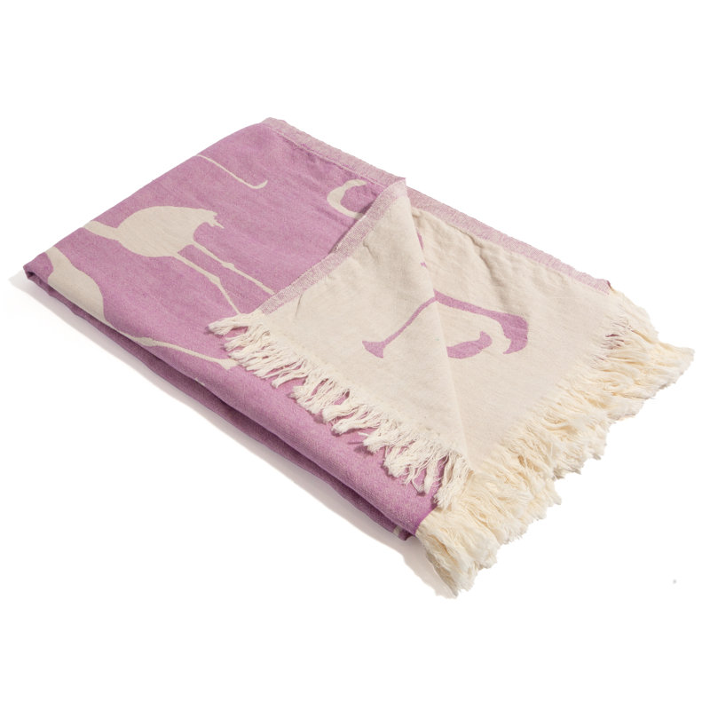  Flamingo Turkish Beach Towel, 100% Cotton Sand Resistant Peshtemal, Thin and Lightweight, 68" x 35", Purple