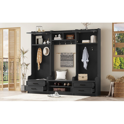 4-in-1 Detachable Hall Tree with Storage and 7 Hooks, Multiple Functions Hallway Coat Rack with Storage Drawers and Cabinet, Shoe Bench for Entryway Hallway