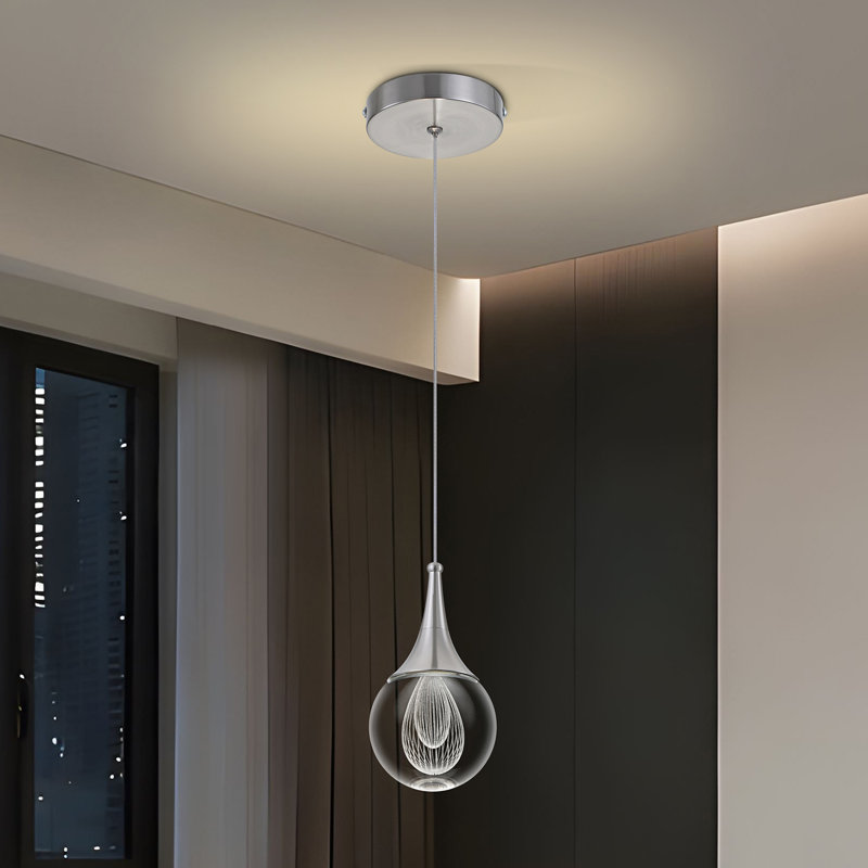 1-Light Led 4500K Teardrop Pendant, Nickel