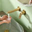 Robinet de salle de bain mural à 2 trous avec robinets de lavabo de salle de bain à poignée simple en laiton et valve-122655183