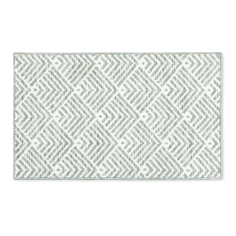 Sage Green Tufted Stripe Rectangular Washable Kitchen Mat