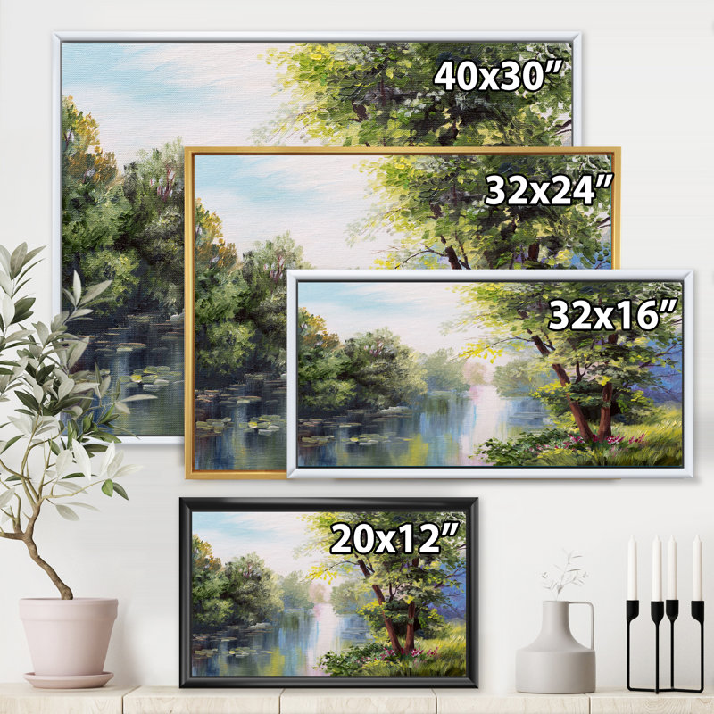 Peinture de paysage sur toile, Cadre flottant blanc, H 12 po x l 20 po x P 1 po