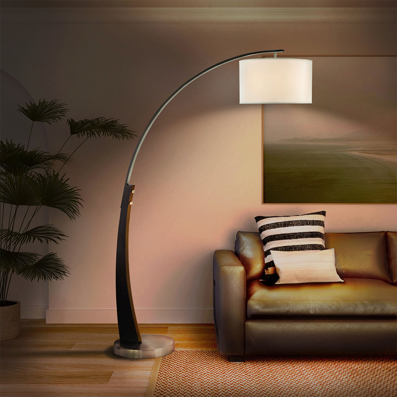 Lampe sur pied à arc 1 lumière 76 "Plimpton - Bois espresso et nickel brossé, base en métal