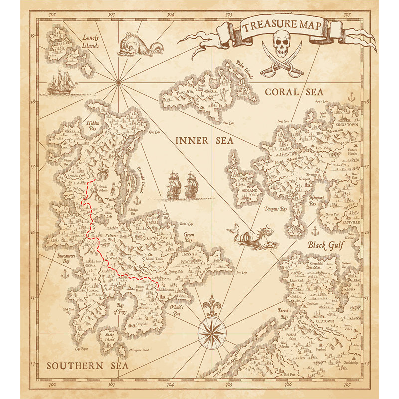 Sand Brown Twin Treasure Map Duvet Cover Set