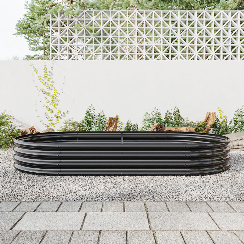 Lit de jardin surélevé extérieur / ovale en métal pour plantes / légumes / fleurs - noir, Ensemble de 1, Noir