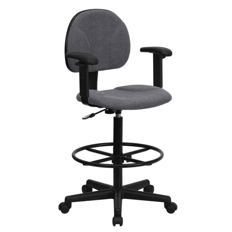 Chaise de dessinateur commerciale à hauteur réglable avec anneau de pied réglable, Gris, Oui
