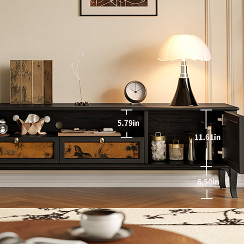 Crédence de rangement en bois massif American Style, Noir, H 19,69 po x L 78,74 po x l 16,54 po