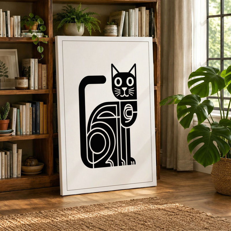 Cat Geometric - Wrapped Canvas, 24x16 - 61.0 x 40.6 cm, Terracotta Border