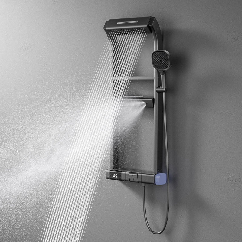Système de douche thermostatique mural à affichage numérique avec douchette cascade et douche à main multifonction