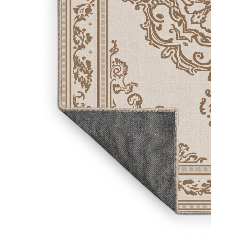 Tapis oriental moelleux moelleux en beige, Rond 8 pi