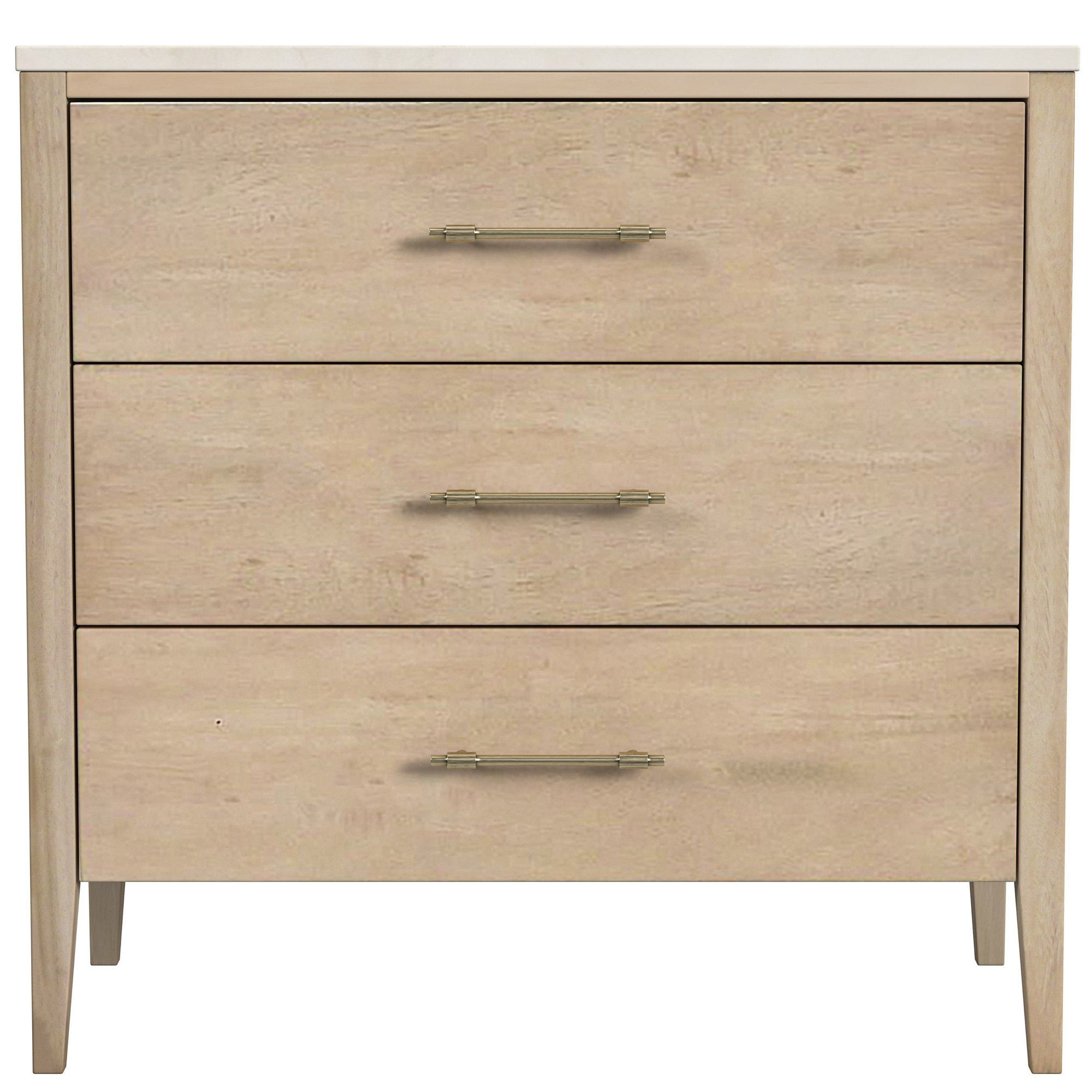 Isa 32.75 in. W Marble and Wood 3 Drawer Chest, Light Brown, Light Brown
