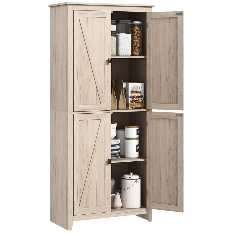 Garde-manger autoportant 72 po - 4 portes, 4 tablettes réglables pour une cuisine spacieuse, rangement naturel,