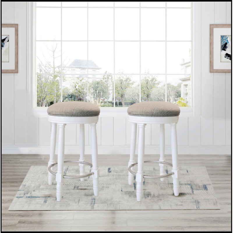 Bar Stools Set Of 2, Tan, White