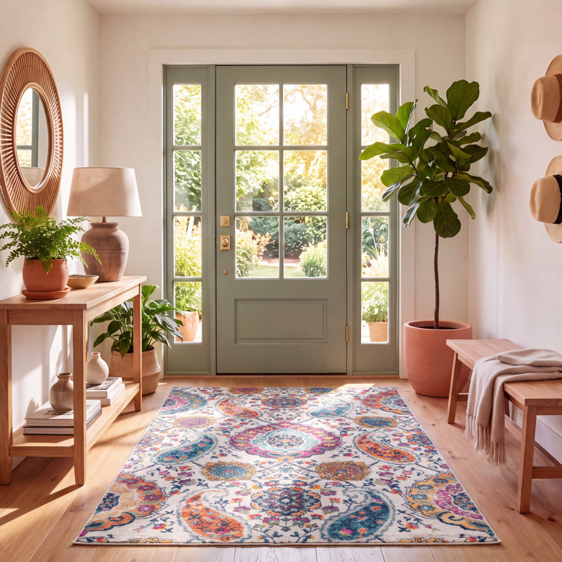 Tapis à motif cachemire Felty, Rectangle 5 pi 3 po x 7 pi 6 po, Crème / Multicolore