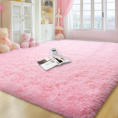 Tapis uni rose moelleux pour salon chambre à coucher chambre d'enfant chambre d'enfant