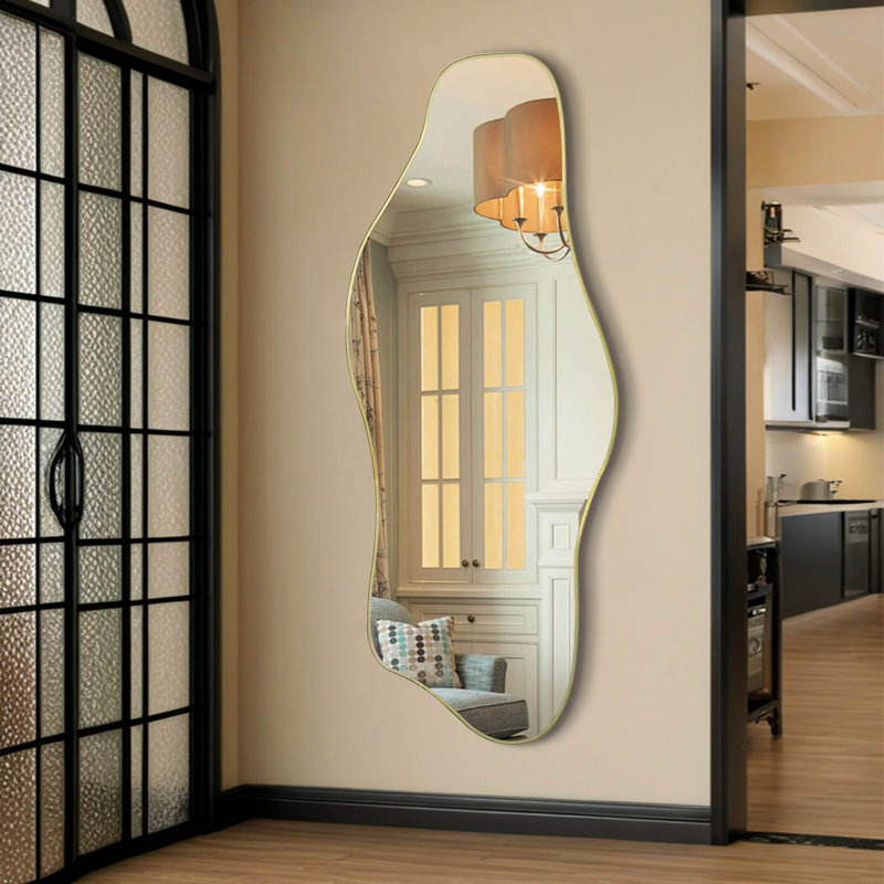 Miroir mural asymétrique moderne, miroir décoratif irrégulier sans cadre, 60 po x 24 po, 60"x24", Gold