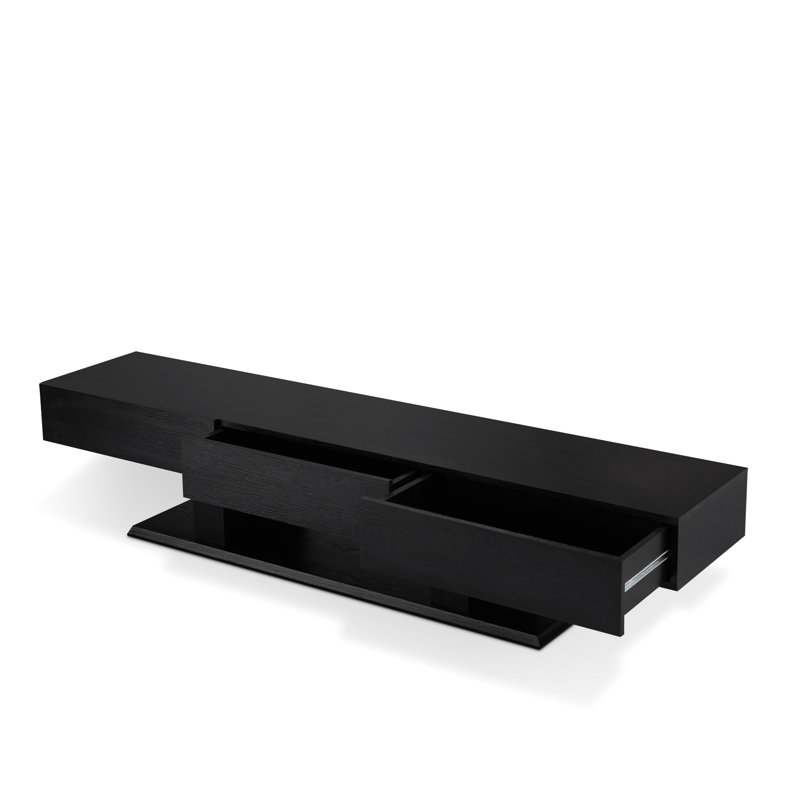 Meuble télé moderne noir pour téléviseur de 40 à 49 po, rangement fonctionnel rectangulaire avec compartiments cachés et attrait élégant