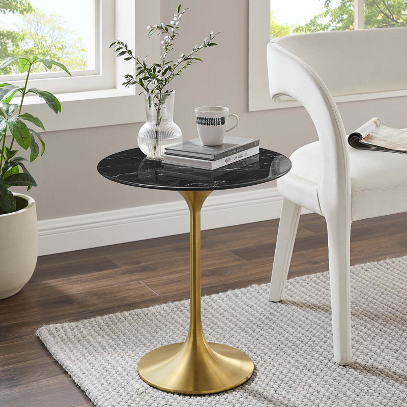 Table d'appoint ronde en marbre artificiel 20 "Lippa par Modway, Or, Noir