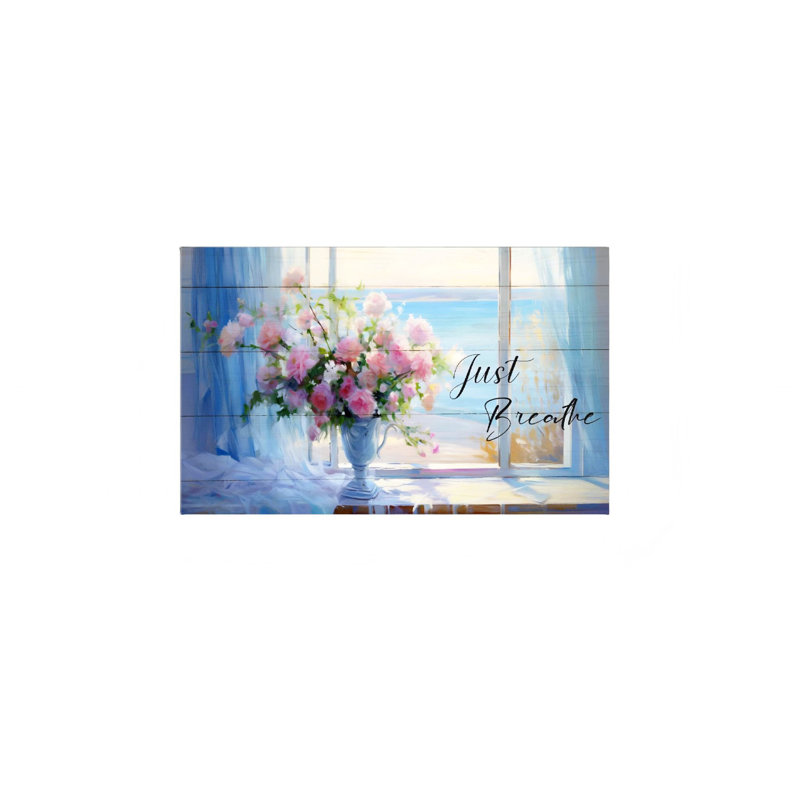 «Coastal Window Bouquet», art mural en bois à l'arrière, 24 po x 36 po