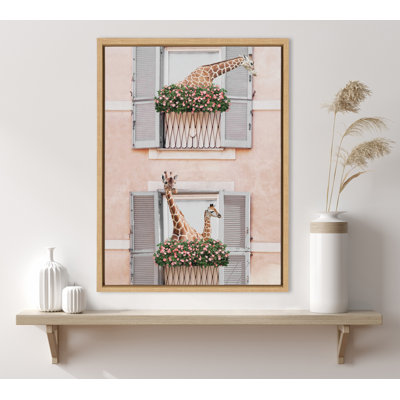 Giraffe Neighbors by July Art Prints Framed Canvas Wall Art Print