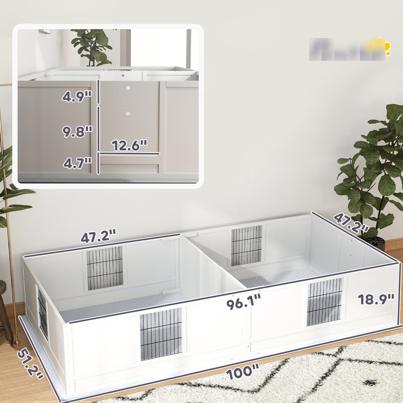 Puppy Maternity Kennel - Waterproof Pad, 96" X 47" 19 Canine Container Adjustable Height,