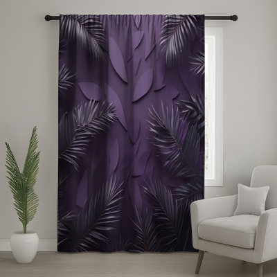 Purple Palm Leaf Arrangement Window Curtains, Palm Sheer & Blockout Curtains - 1 Panel