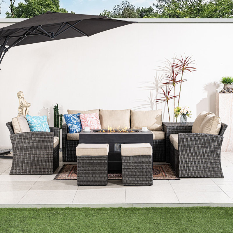 Ensemble de conversation pour 8 personnes en osier Hermosa, coussins inclus, Grey