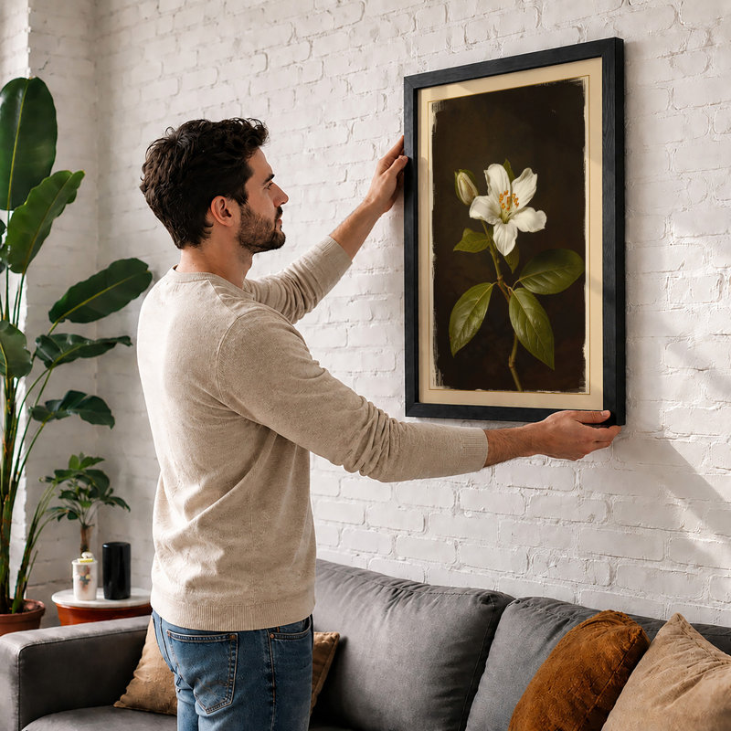Pale Bloom Study Botanical - Framed Print, Walnut, A1 - 84.1 x 59.4 cm