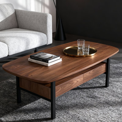 47.2" Rectangular Living Room Table Modern Coffee Table With Drawers And Open Shelf