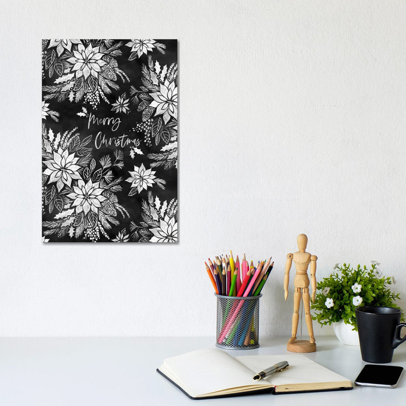 Christmas Chalkboard Pointsettias 1 Piece Wrapped Canvas Wall Art, 20.32 cm H x 30.48 cm W