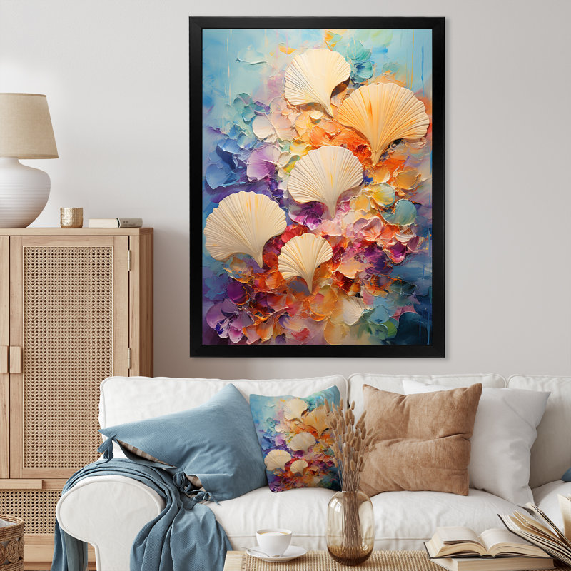 «Dedorah Abstract Ocean Seashell Collage», reproduction, H 40 po x l 30 po x P 1,5 po, Cadre photo noir
