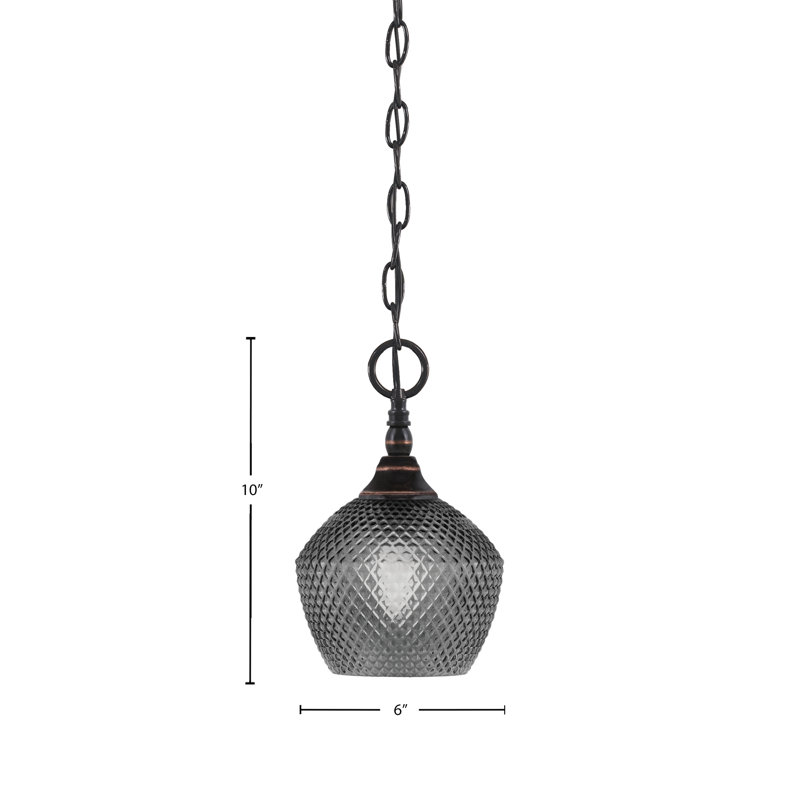 Mini-luminaire suspendu en chaîne avec verre texturé fumé 6 po, Cuivre / noir