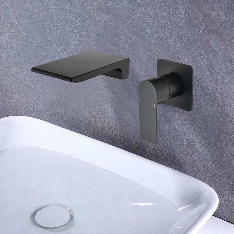 Robinet de salle de bain mural, Noir mat