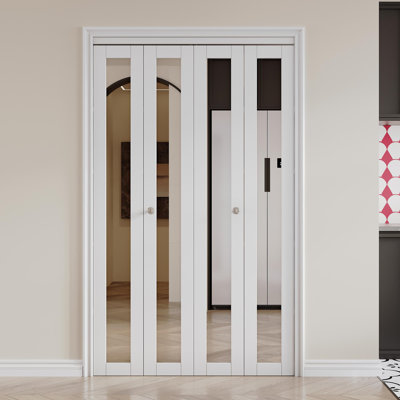 48" x 80" H 1-Lite Mirrored Door Solid Manufactured Wood Double Bi-Fold Door with Installation Hardware Kit