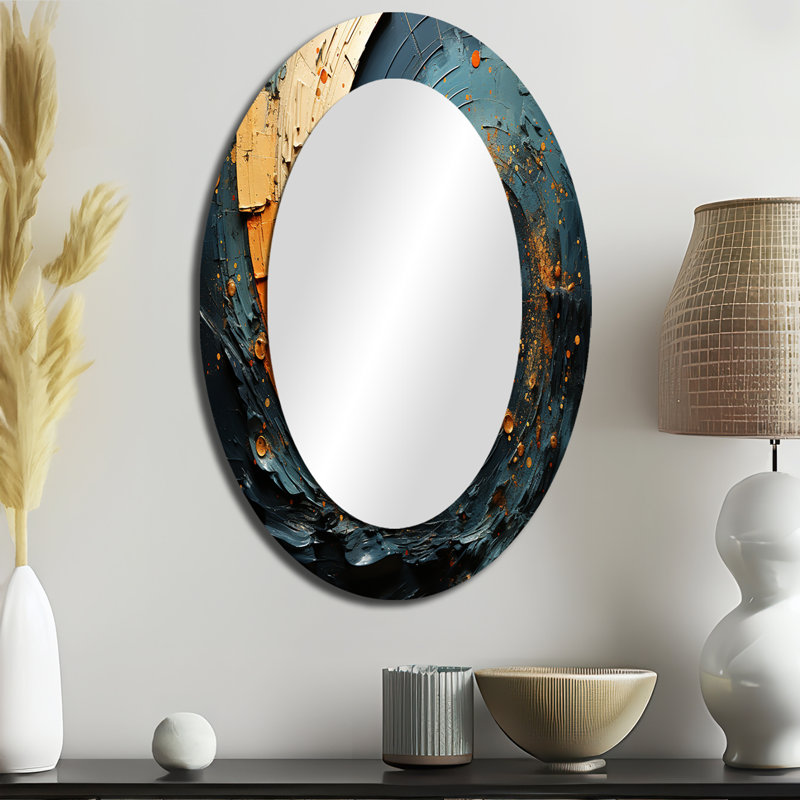Décoration miroir orange orange sarcelle abstrait spirales II - Orange ovale, 36 po x 24 po