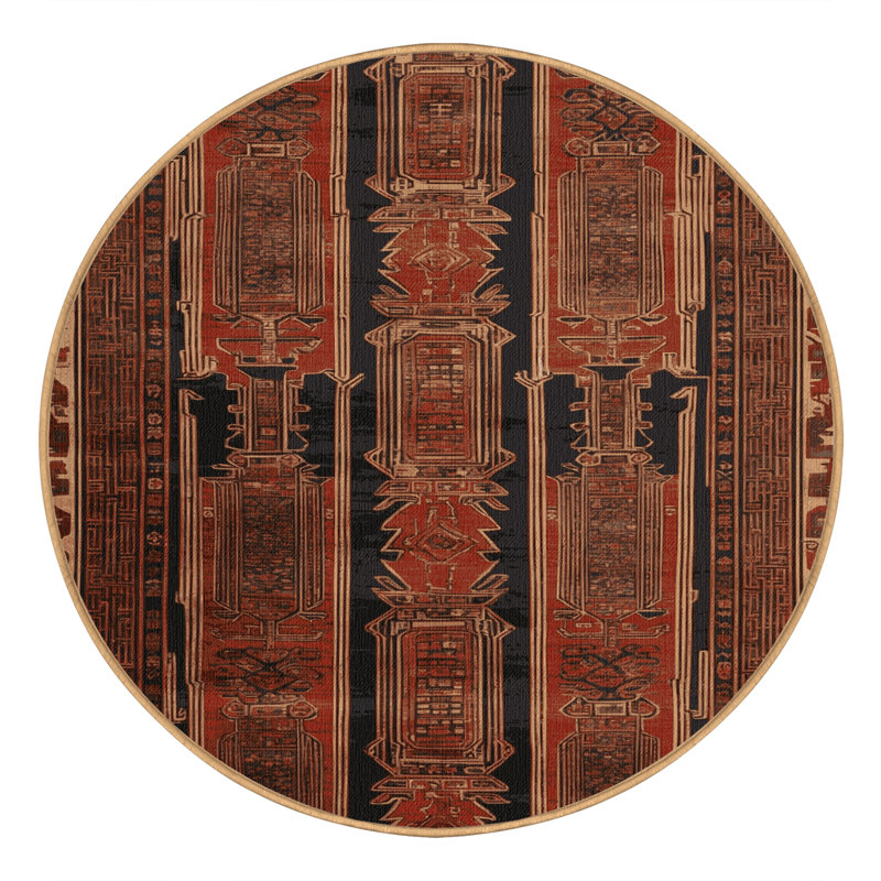 Tapis art déco brun lavable à la machine, Rond 8 pi