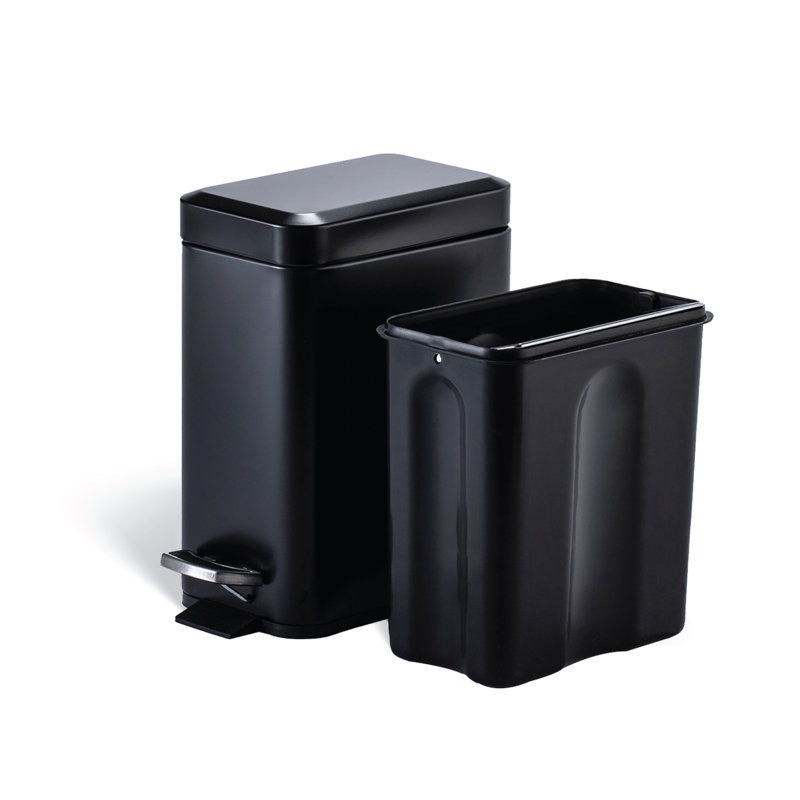 1.3 Gallon Slim Stainless Steel Trash Can with Step-On Pedal and Slow Closing Lid, Matte Black