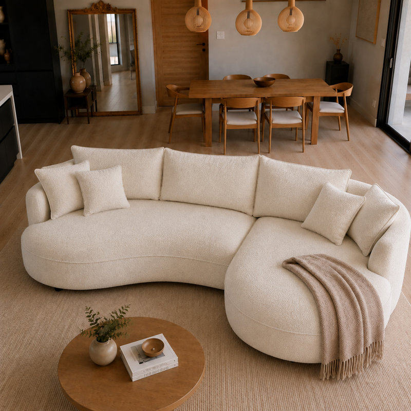 Canapé modulaire courbé surdimensionné de 125 po avec méridienne, Beige, Right Hand Facing