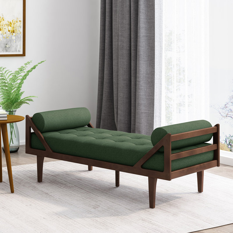 Chaise longue sans accoudoirs touffetée, Mélange de polyester vert pin