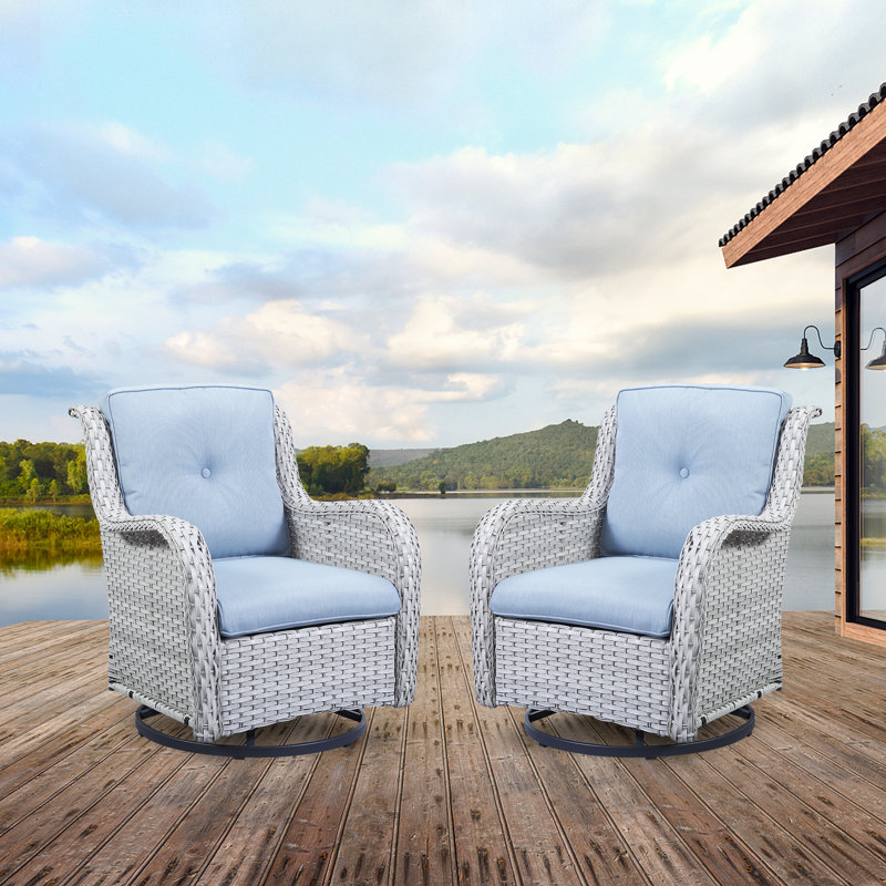 Bonia Swivel Patio Rocking Chair with Cushions, Baby Blue