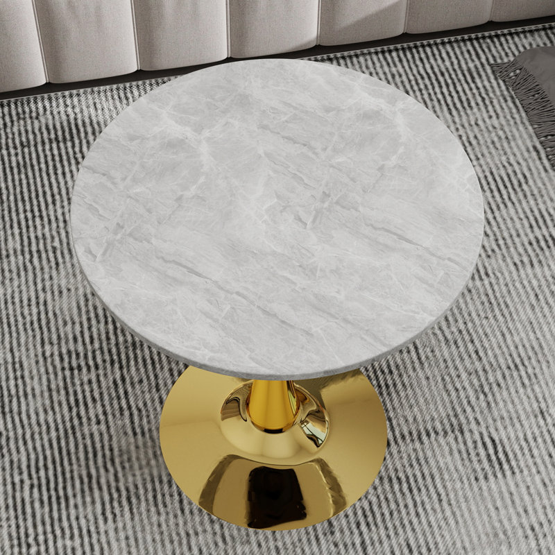 Table basse de 27,56 pouces de diamètre - 28,35 po de hauteur, table d'appoint de salon polyvalente, Gris, Doré