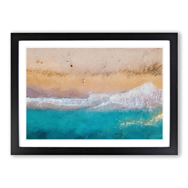Walking upon a Beach in Corfu Greece - Picture Frame Graphic Art Print, 35cm H x 50cm W x 2cm D, Black