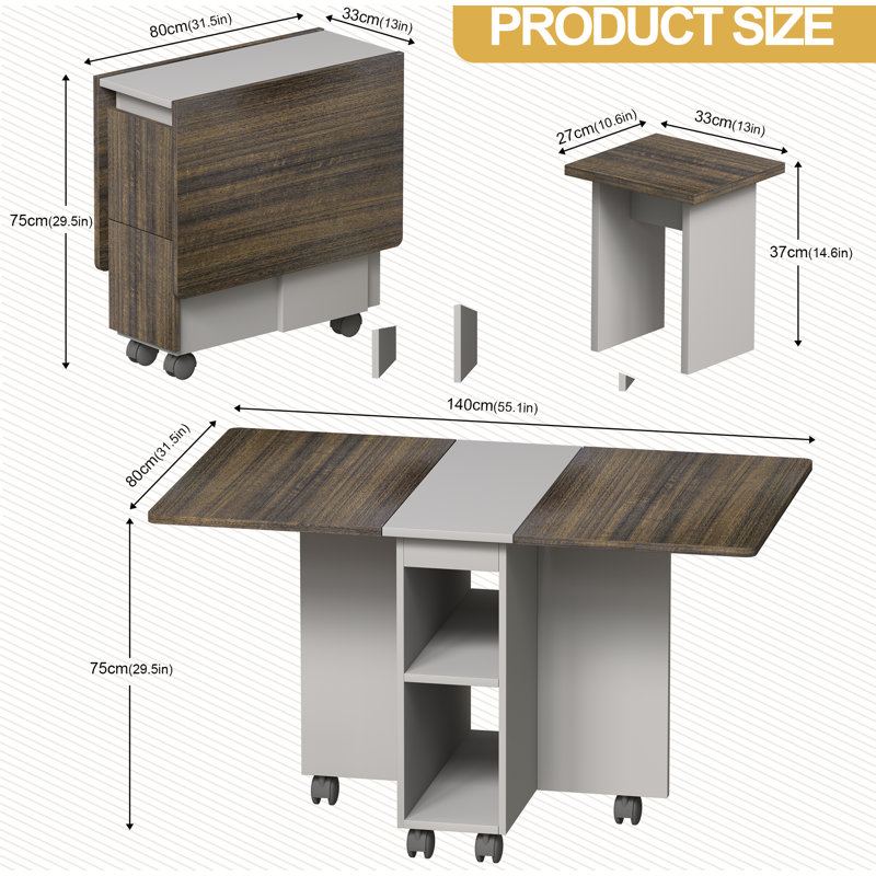Ensemble de table de salle à manger extensible 5 pièces avec 4 chaises pour 4 personnes