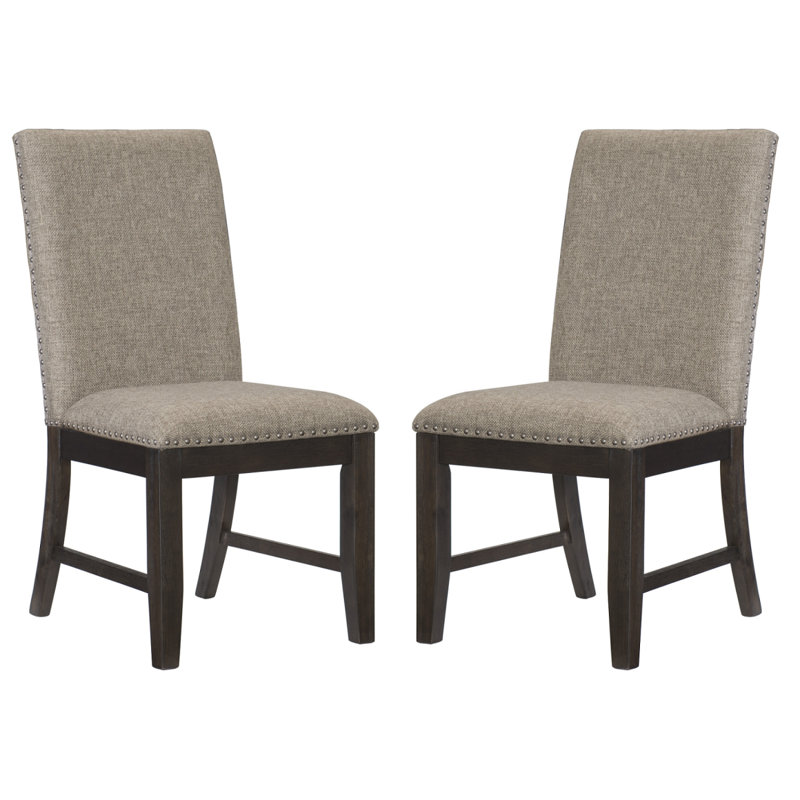Set Of 2 Chair Oak Veneer Fabric Upholstered Back And Seat