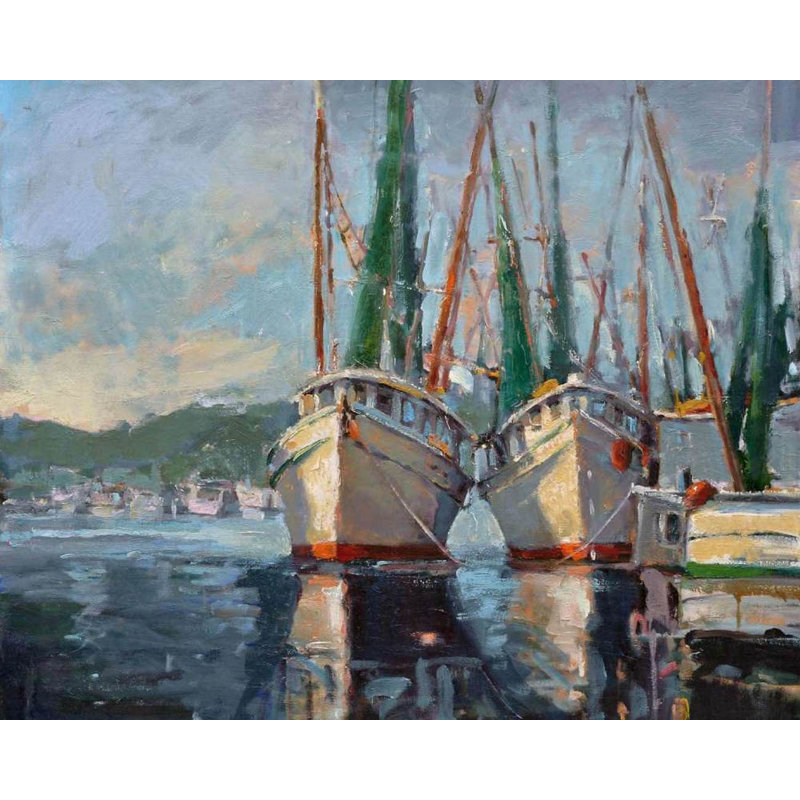 Two Shrimp Boats by John Beard - Artist Enhanced Canvas Print, 40" H x 60" W x 2" D