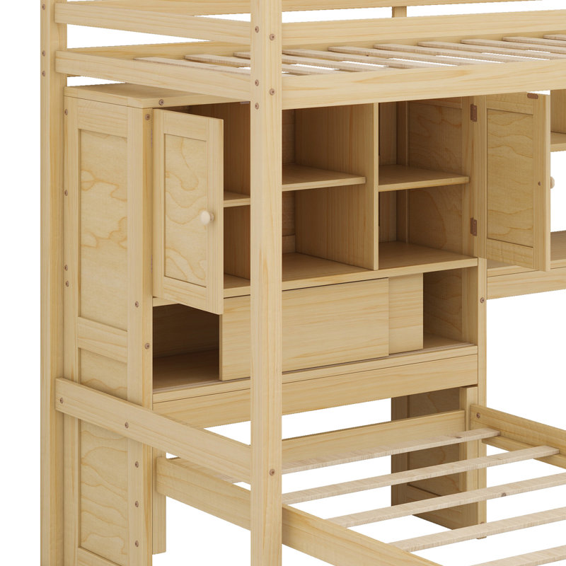 Lit mezzanine avec bureau intégré et escalier, Naturel