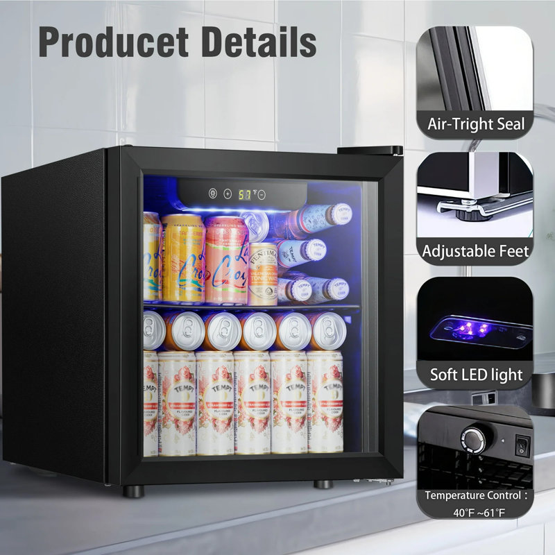 55-Can Beverage Refrigerator & Cooler With Double Glass Door, Touch Control Buttons, For Home/Office/Bar