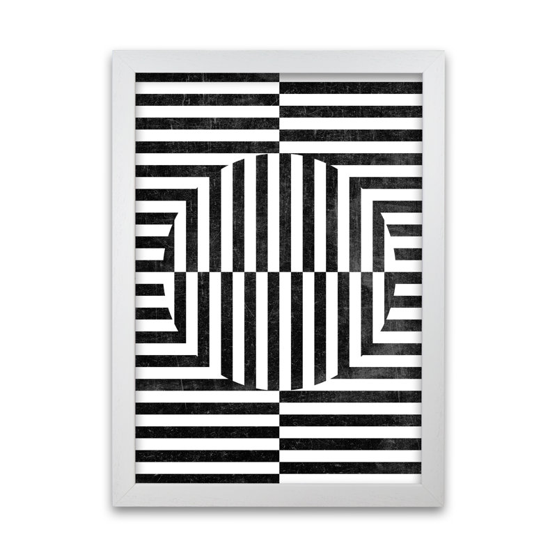 BW Geometric Abstract With Grunge - Print, White Frame, 84cm H x 59cm W x 3cm D